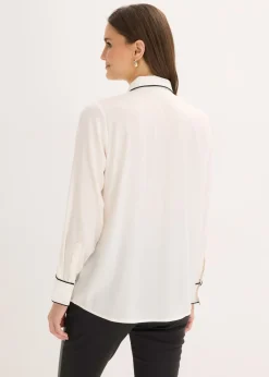 bonprix bonprix Blusa de satén fluido Blanco lana-negro Hot