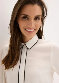 bonprix bonprix Blusa de satén fluido Blanco lana-negro Hot