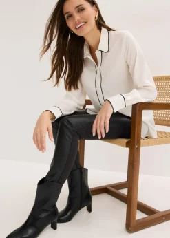 bonprix bonprix Blusa de satén fluido Blanco lana-negro Hot