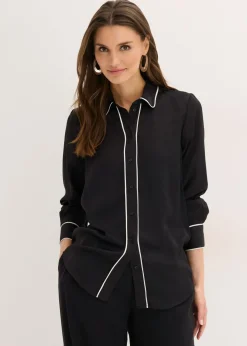 bonprix bonprix Blusa de satén fluido Negro-blanco lana Online