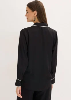 bonprix bonprix Blusa de satén fluido Negro-blanco lana Online