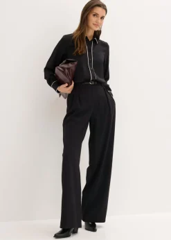 bonprix bonprix Blusa de satén fluido Negro-blanco lana Online