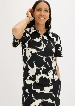 bonprix bonprix Blusa de satén fluido Negro-blanco Hot