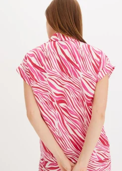 bonprix bonprix Blusa de satén fluido crema/rosa con estampado gráfico Discount
