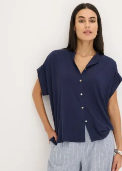 bonprix bonprix Blusa de suave mezcla de viscosa Azul marino Discount