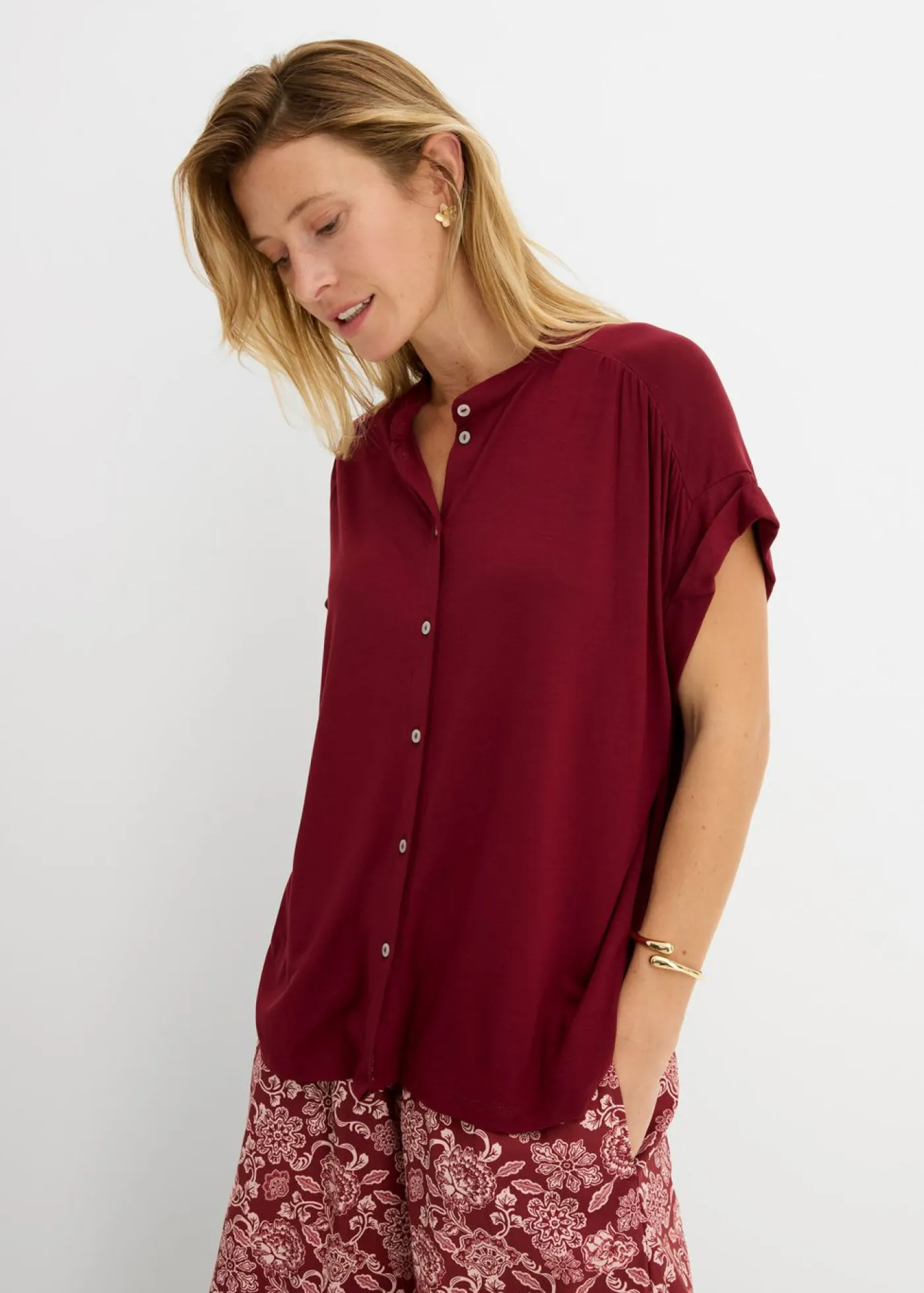 bonprix bonprix Blusa de suave mezcla de viscosa Rojo rubí Outlet