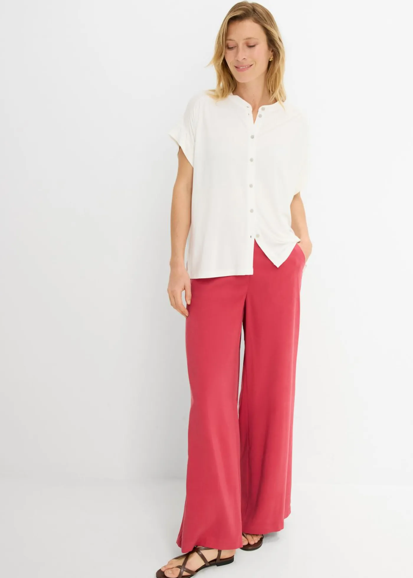 bonprix bonprix Blusa de suave mezcla de viscosa Blanco lana New