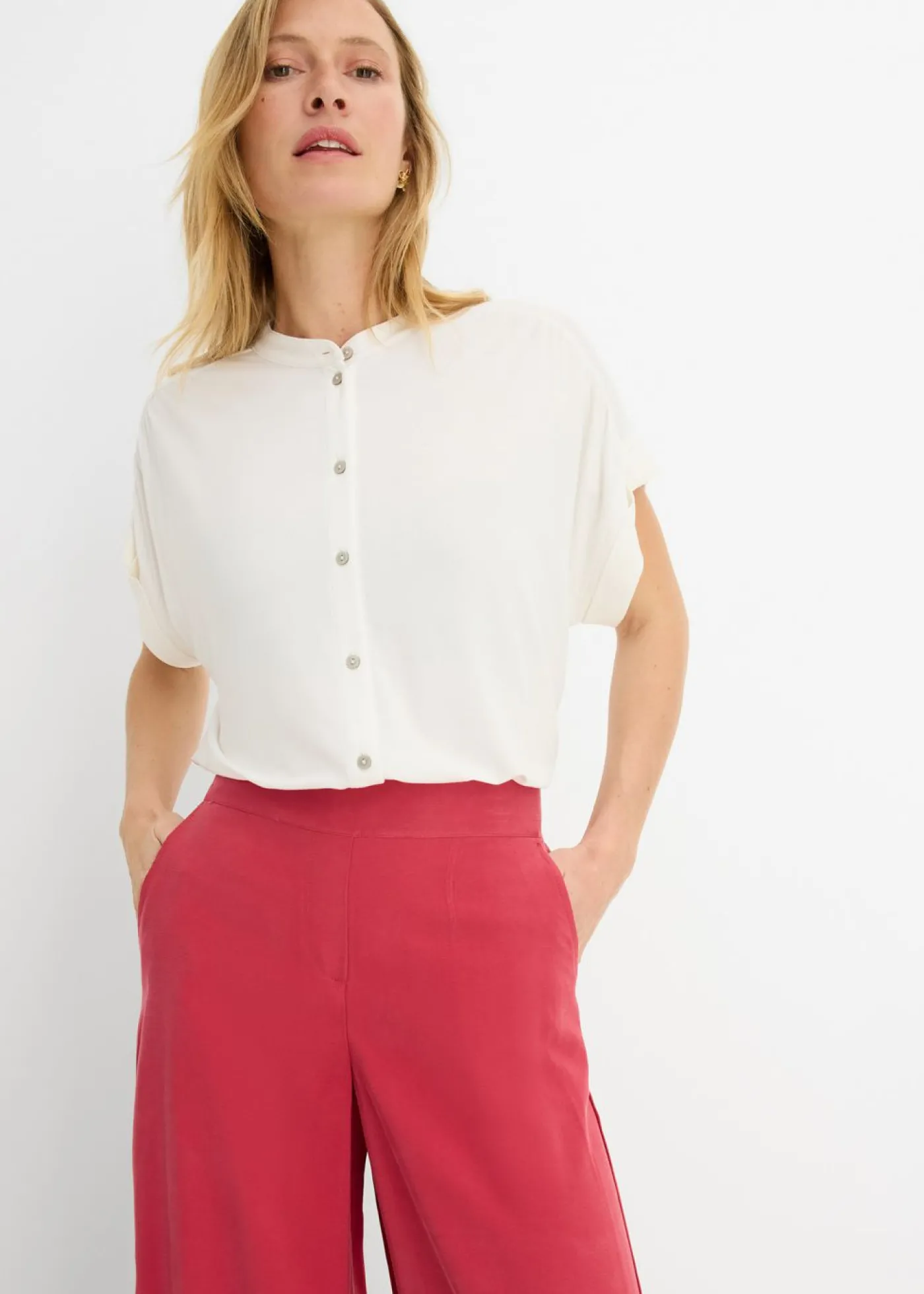 bonprix bonprix Blusa de suave mezcla de viscosa Blanco lana New