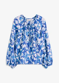 bonprix bonprix Blusa de túnica estampada Blanco-azul