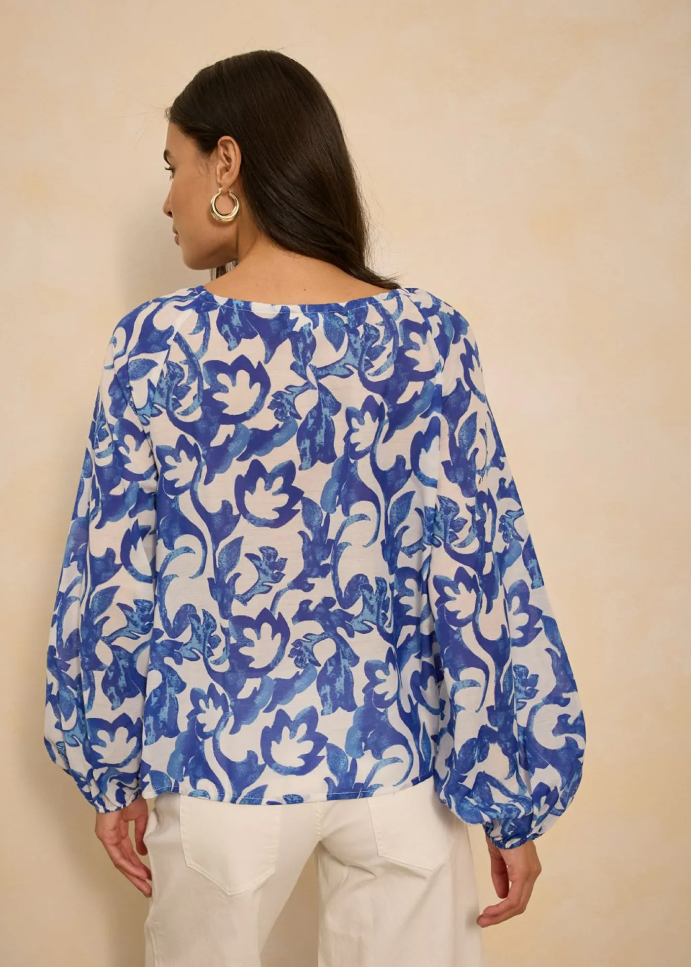 bonprix bonprix Blusa de túnica estampada Blanco-azul