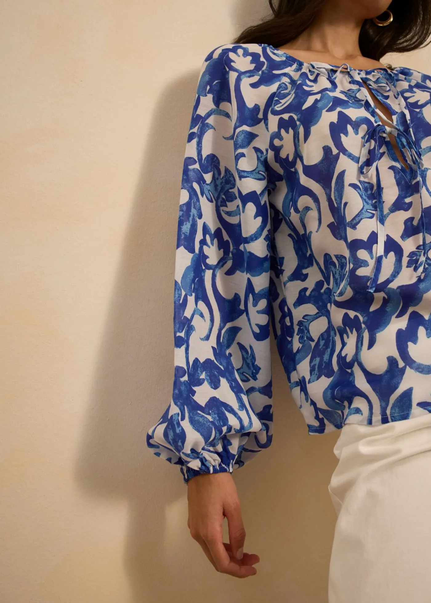 bonprix bonprix Blusa de túnica estampada Blanco-azul