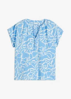 bonprix bonprix Blusa de túnica estampada Azul-blanco Sale