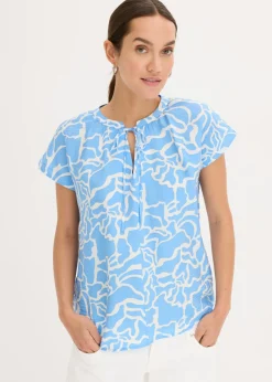 bonprix bonprix Blusa de túnica estampada Azul-blanco Sale