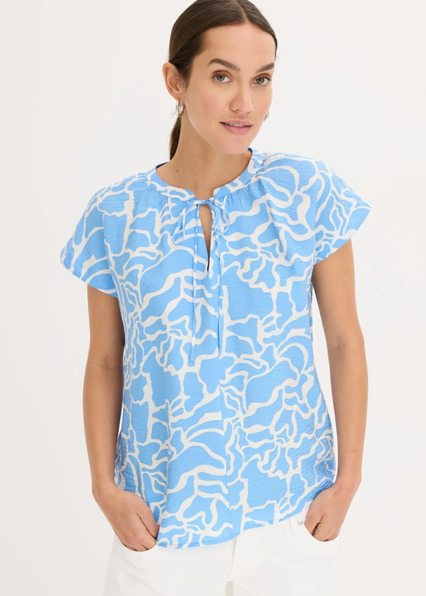 bonprix bonprix Blusa de túnica estampada Azul-blanco Sale