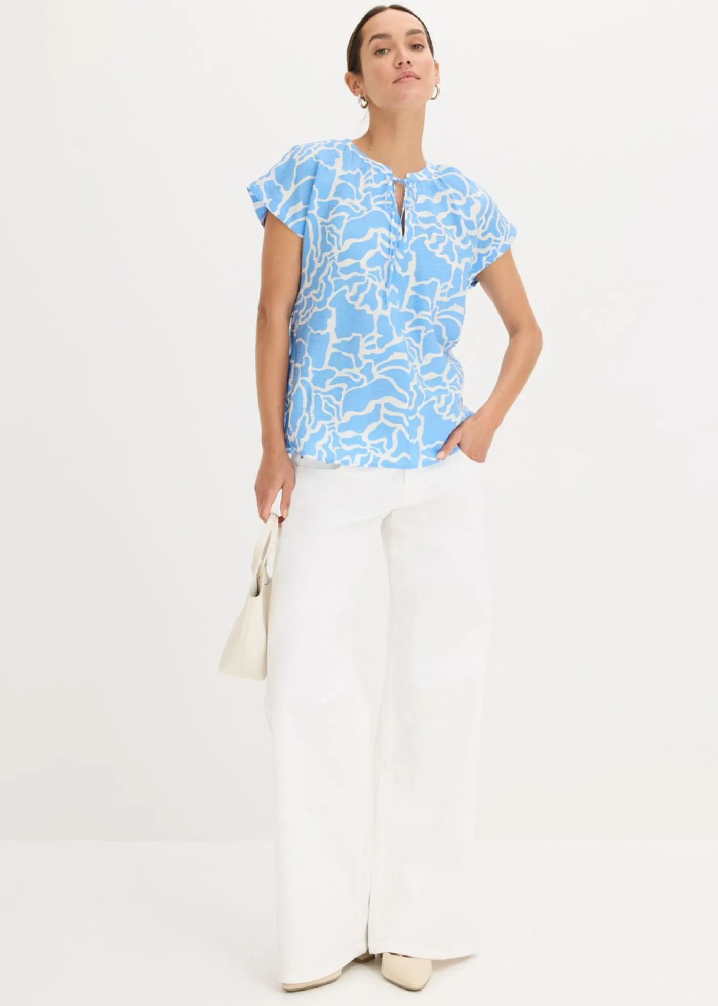 bonprix bonprix Blusa de túnica estampada Azul-blanco Sale
