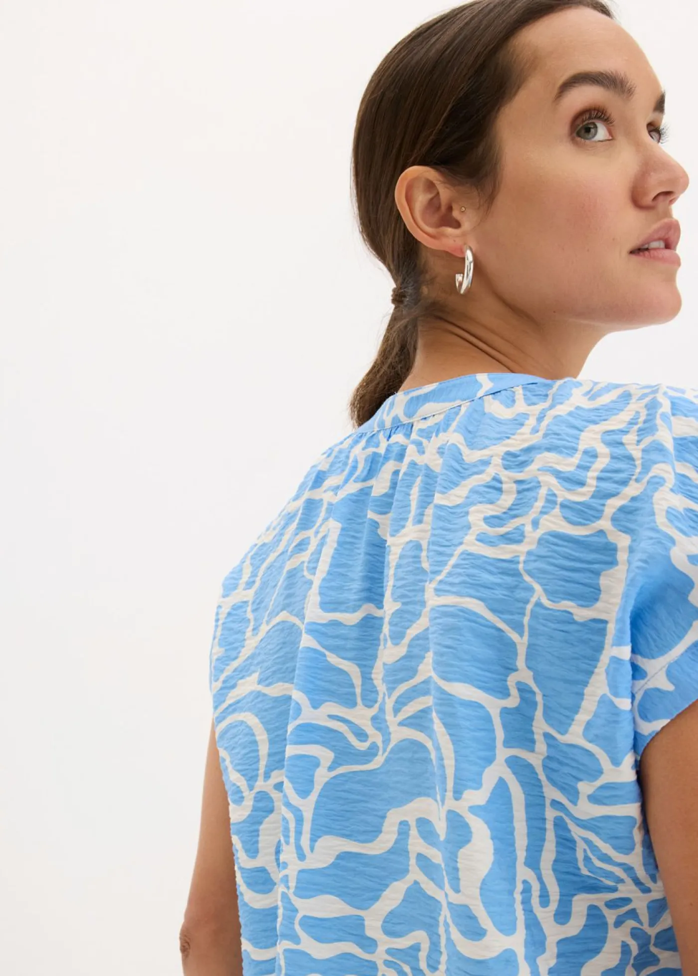 bonprix bonprix Blusa de túnica estampada Azul-blanco Sale