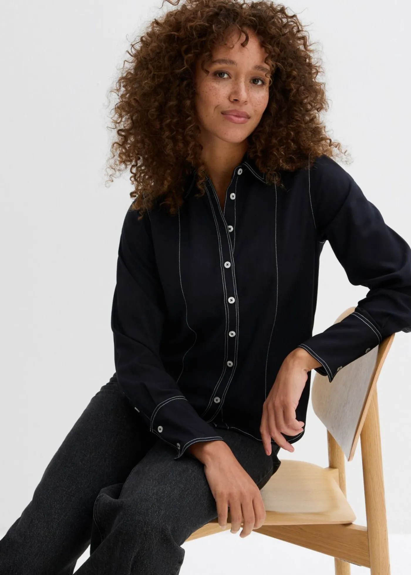 bonprix bonprix Blusa de viscosa Negro-blanco lana