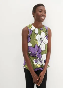 bonprix bonprix Blusa de viscosa Lila/caqui oscuro de flores Clearance