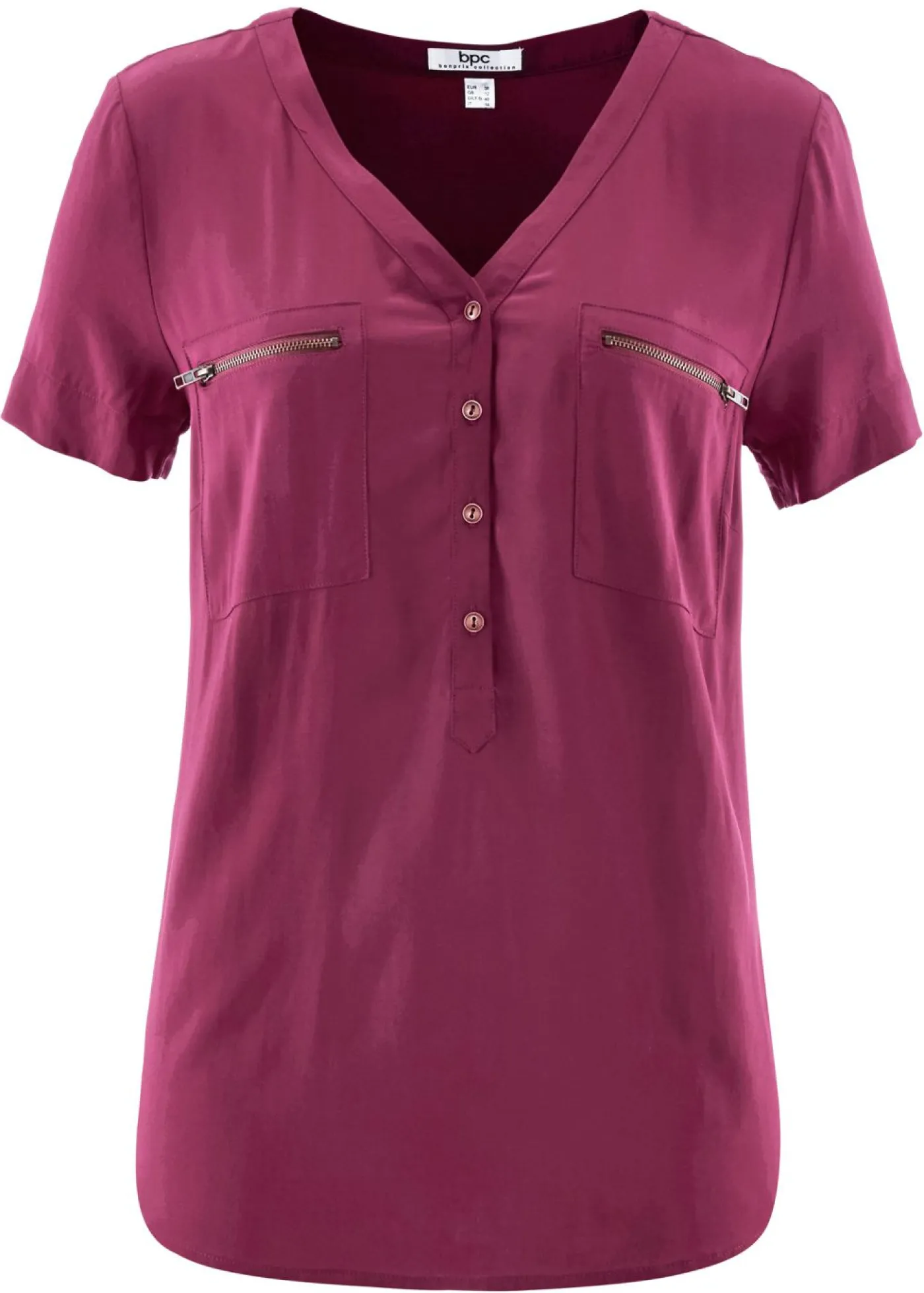 bonprix bonprix Blusa de viscosa con manga corta Granate Hot