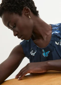 bonprix bonprix Blusa de viscosa fluida Azul marino estampado Outlet