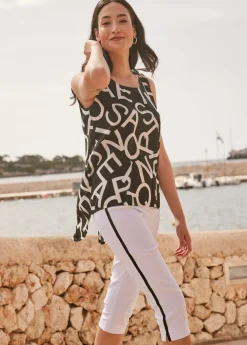 bonprix bonprix Blusa de viscosa fluida Blanco-negro Outlet