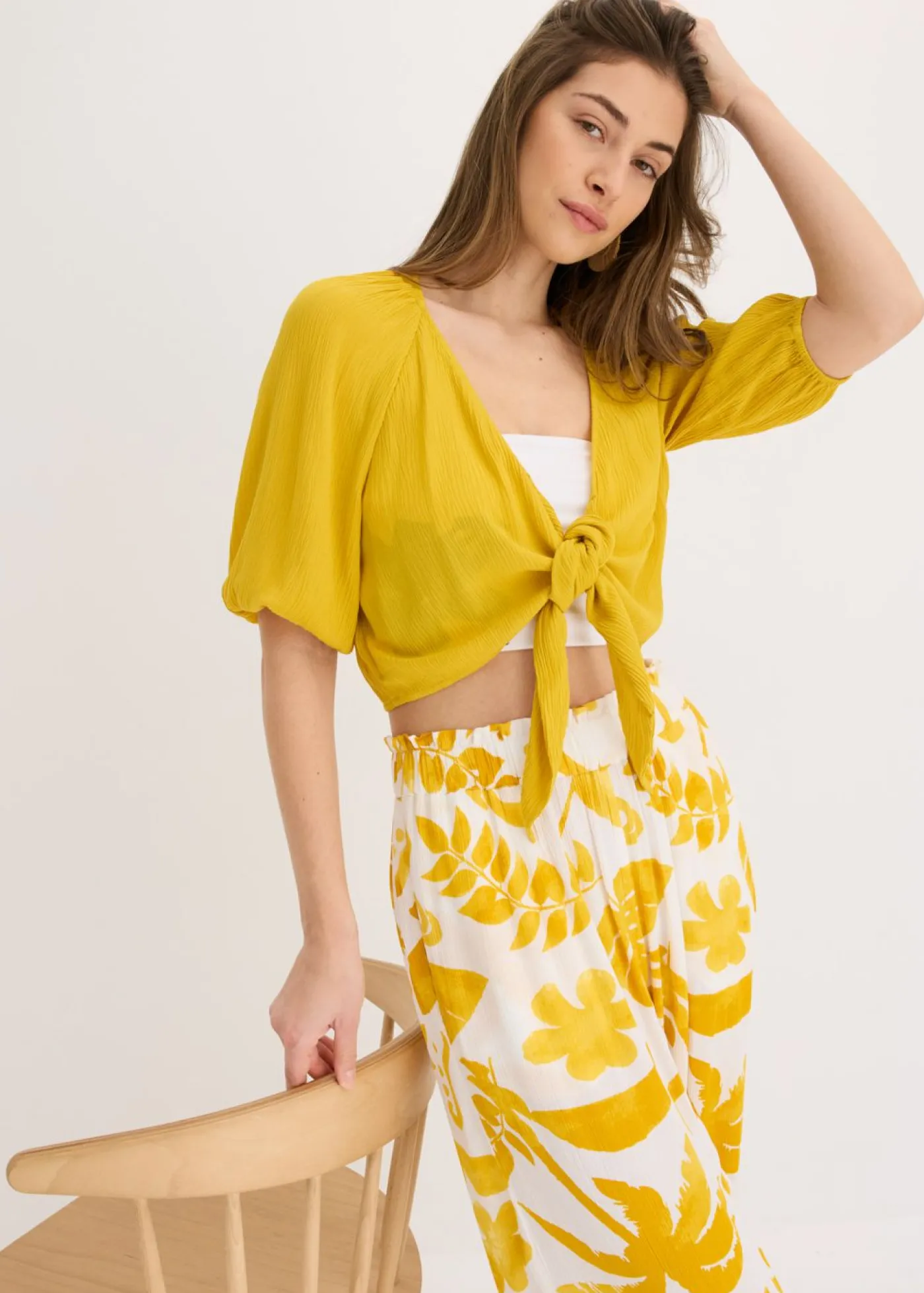 bonprix bonprix Blusa de viscosa fluida curry limón Online