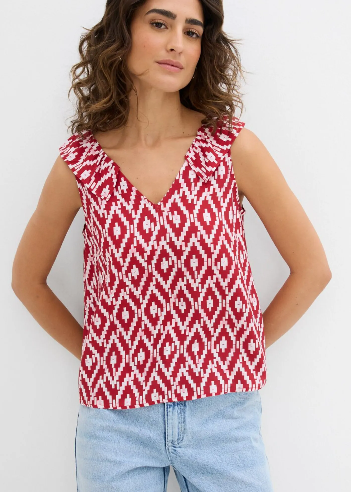 bonprix bonprix Blusa de viscosa fluida Rojo/rosa ahumado/rojo/blanco con estampado gráfico Online