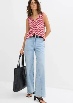 bonprix bonprix Blusa de viscosa fluida Rojo/rosa ahumado/rojo/blanco con estampado gráfico Online