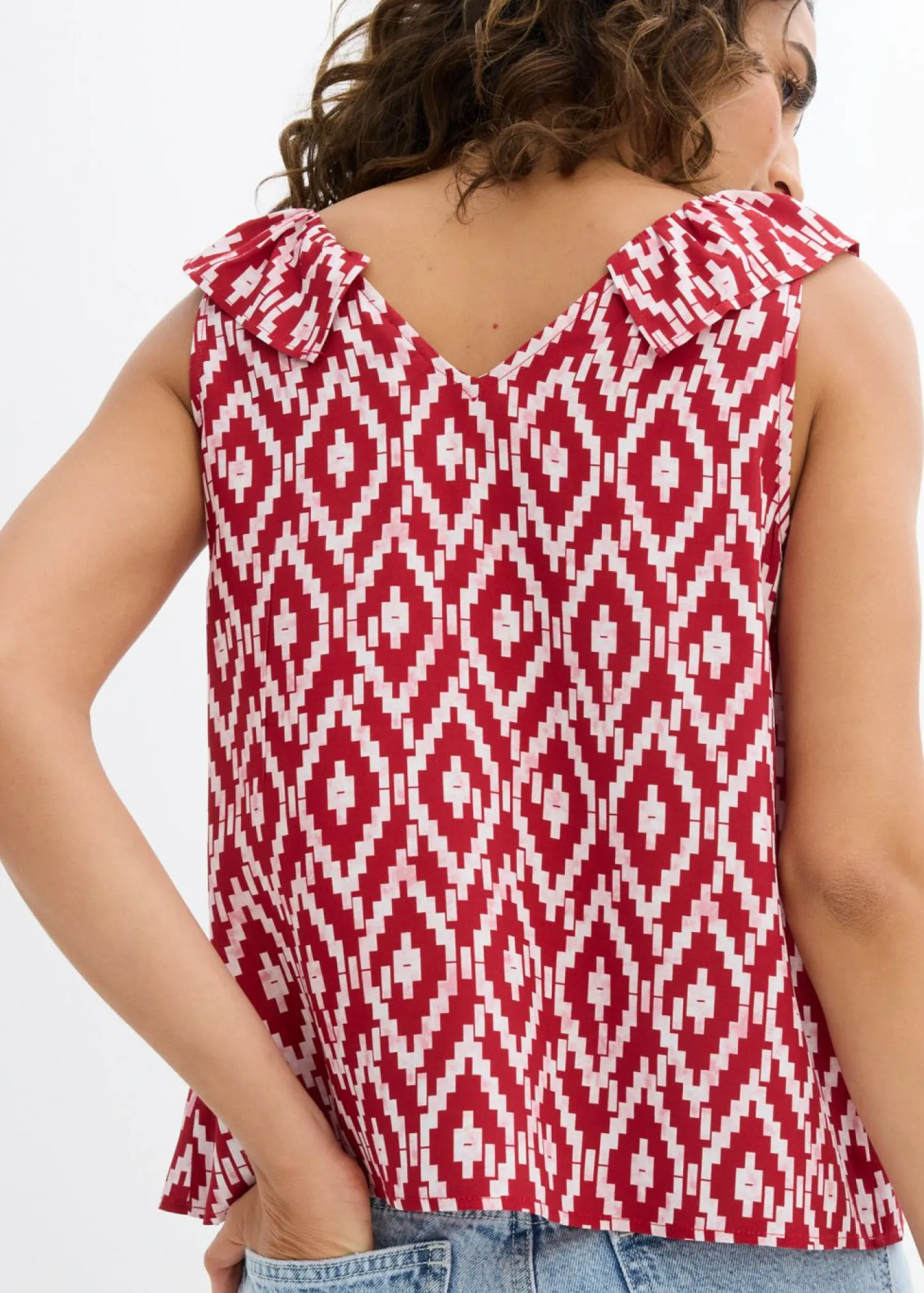 bonprix bonprix Blusa de viscosa fluida Rojo/rosa ahumado/rojo/blanco con estampado gráfico Online