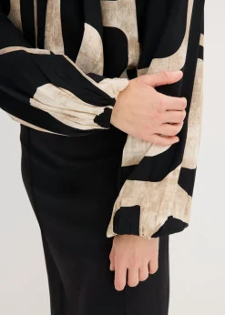 bonprix bonprix Blusa de viscosa fluida Negro-crema