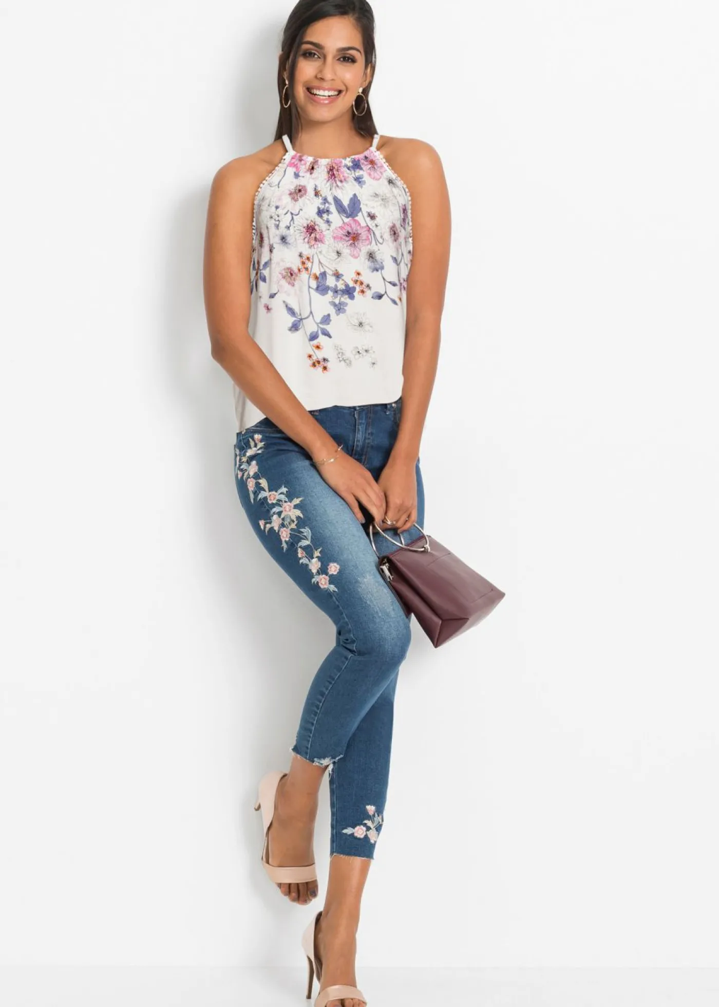 bonprix bonprix Blusa de viscosa fluida Blanco lana de flores Discount