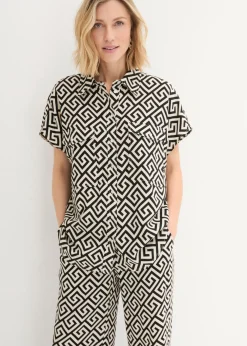 bonprix bonprix Blusa de viscosa fluida negro-crudo Discount