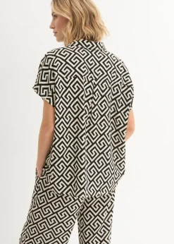 bonprix bonprix Blusa de viscosa fluida negro-crudo Discount