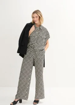 bonprix bonprix Blusa de viscosa fluida negro-crudo Discount
