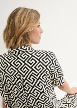 bonprix bonprix Blusa de viscosa fluida negro-crudo Discount