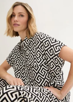 bonprix bonprix Blusa de viscosa fluida negro-crudo Discount