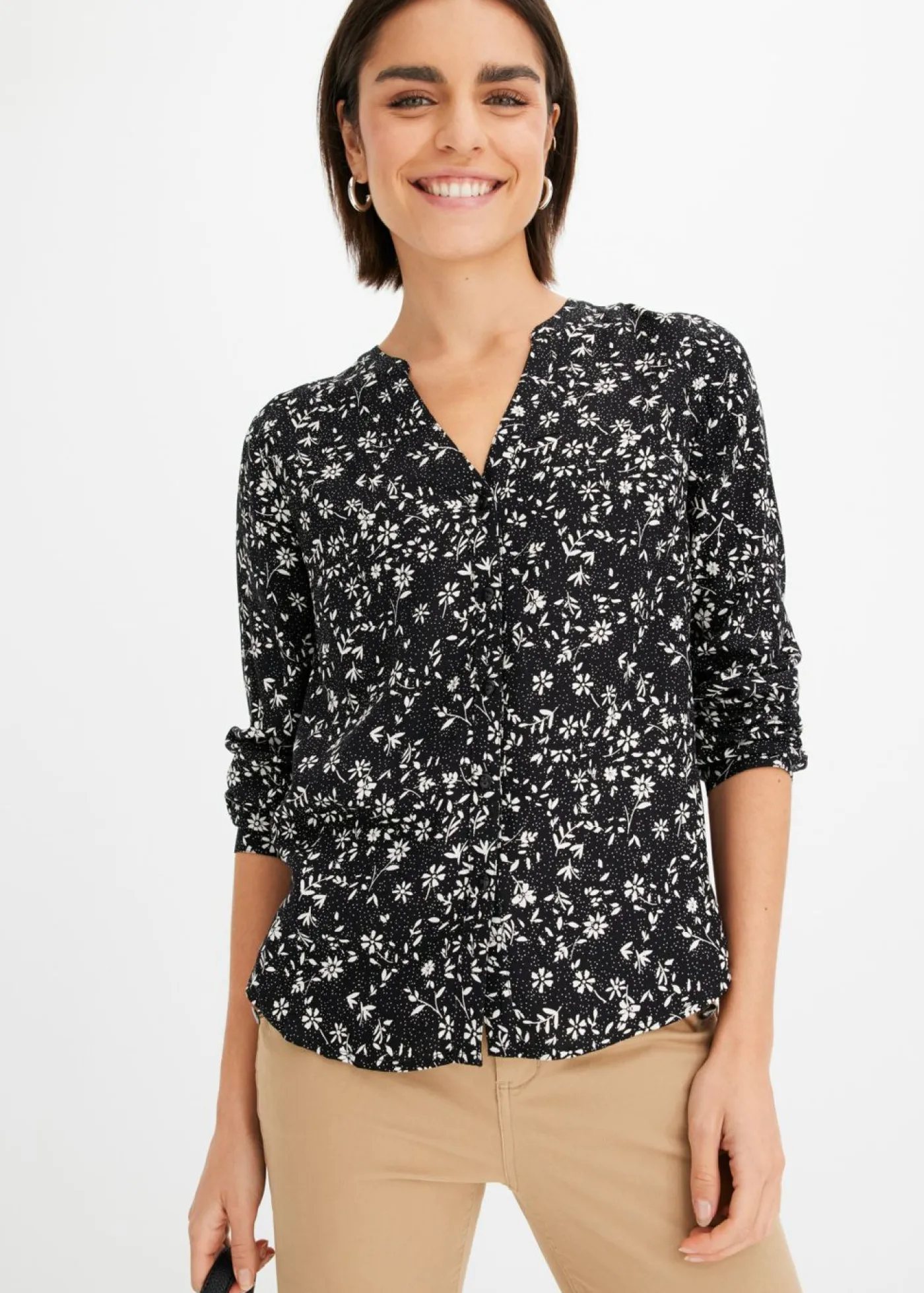 bonprix bonprix Blusa de viscosa fluida Negro-blanco lana Clearance
