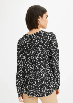 bonprix bonprix Blusa de viscosa fluida Negro-blanco lana Clearance
