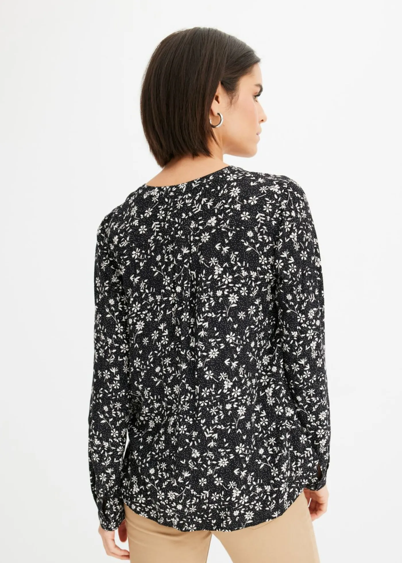 bonprix bonprix Blusa de viscosa fluida Negro-blanco lana Clearance