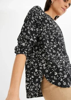 bonprix bonprix Blusa de viscosa fluida Negro-blanco lana Clearance