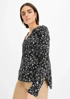 bonprix bonprix Blusa de viscosa fluida Negro-blanco lana Clearance