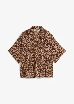 bonprix bonprix Blusa de viscosa fluida estampado leo marrón oscuro Online