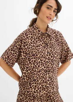 bonprix bonprix Blusa de viscosa fluida estampado leo marrón oscuro Online