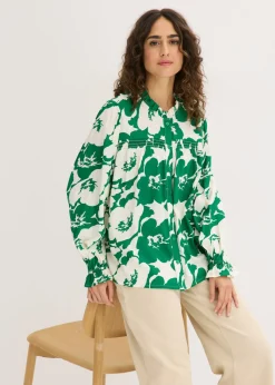 bonprix bonprix Blusa de viscosa fluida Blanco-verde Online