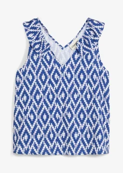 bonprix bonprix Blusa de viscosa fluida Azul glaciar/azul marino/blanco con estampado gráfico Best