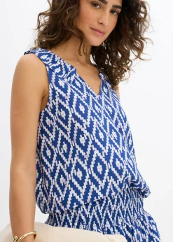 bonprix bonprix Blusa de viscosa fluida Azul glaciar/azul marino/blanco con estampado gráfico Best