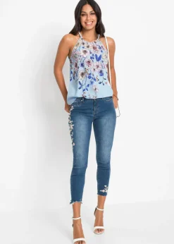 bonprix bonprix Blusa de viscosa fluida Azul claro de flores Online
