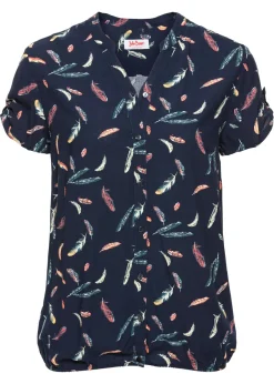 bonprix bonprix Blusa de viscosa fluida con manga corta Azul marino estampado Hot