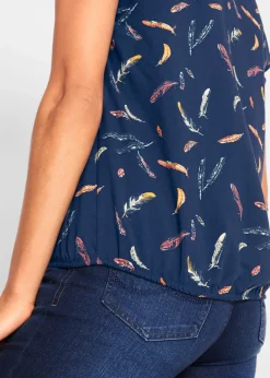 bonprix bonprix Blusa de viscosa fluida con manga corta Azul marino estampado Hot