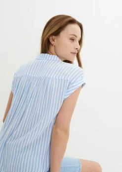 bonprix bonprix Blusa de viscosa fluida con manga corta Azul perla-blanco con rayas New